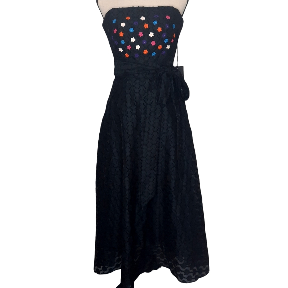 NEW SALONI Charli Embroidered Devor Organza Strapless Midi Dress Size 2